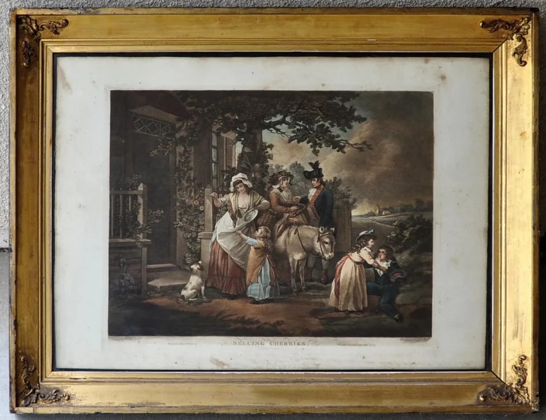 Early 19th Century Hand Colored Engraving Titled "Selling Cherries" After George Morland, Framed - 10