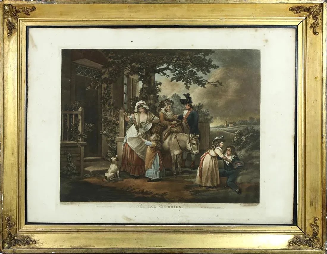 Early 19th Century Hand Colored Engraving Titled "Selling Cherries" After George Morland, Framed - 2