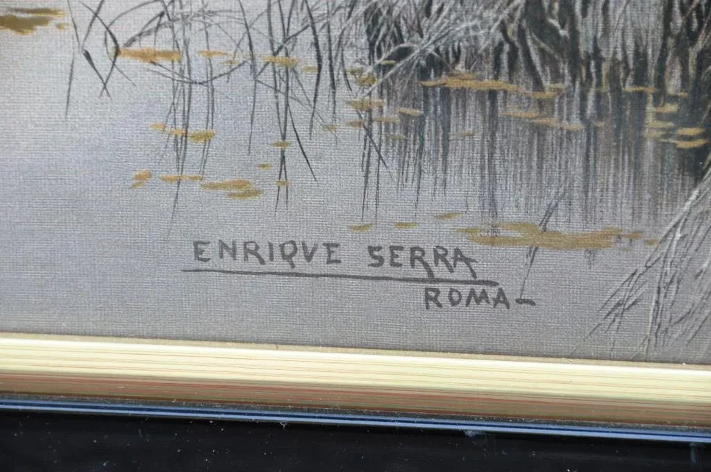 Vintage Framed Chromolithograph "Lagunas Pontinas" After Enrique Serra Y Auque - 2