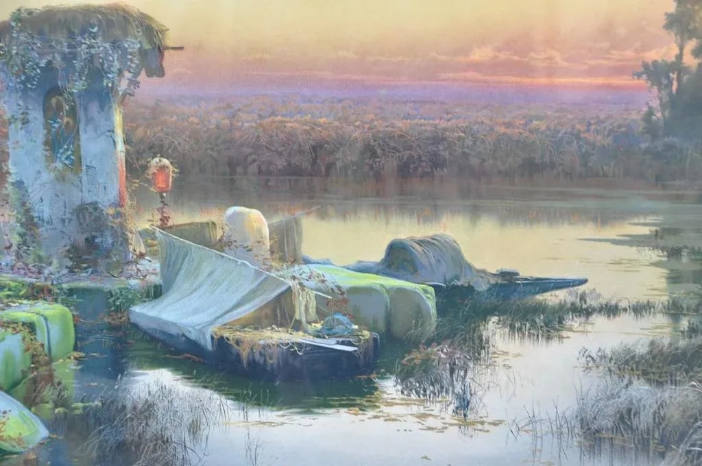 Vintage Framed Chromolithograph "Lagunas Pontinas" After Enrique Serra Y Auque - 3