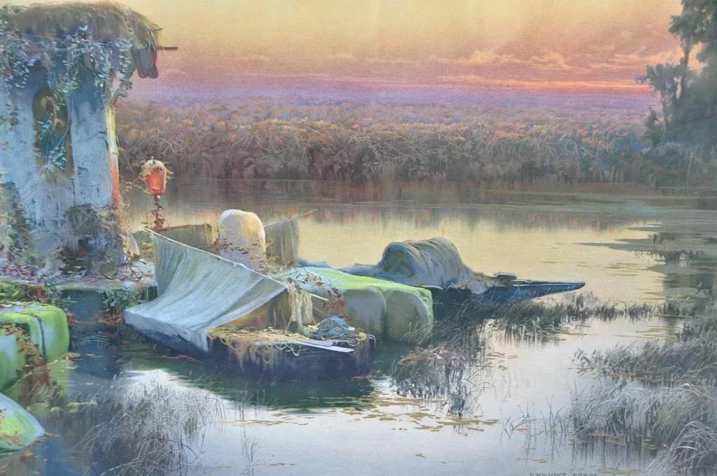 Vintage Framed Chromolithograph "Lagunas Pontinas" After Enrique Serra Y Auque - 5