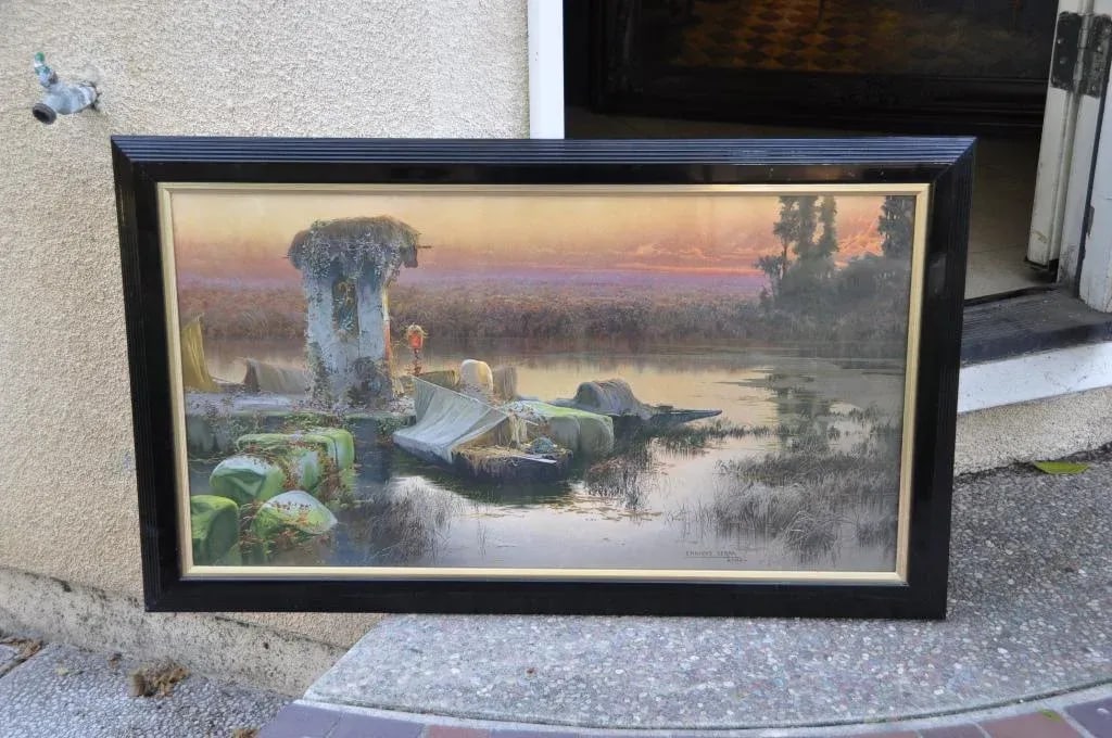 Vintage Framed Chromolithograph "Lagunas Pontinas" After Enrique Serra Y Auque - 9
