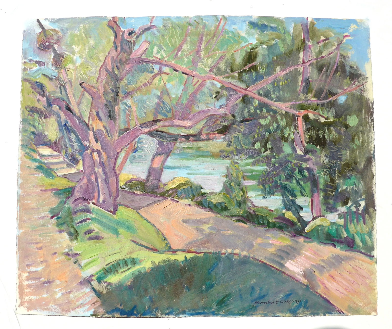 Trees by the River Seine in France. Oil Painting by Listed French Artist - 5