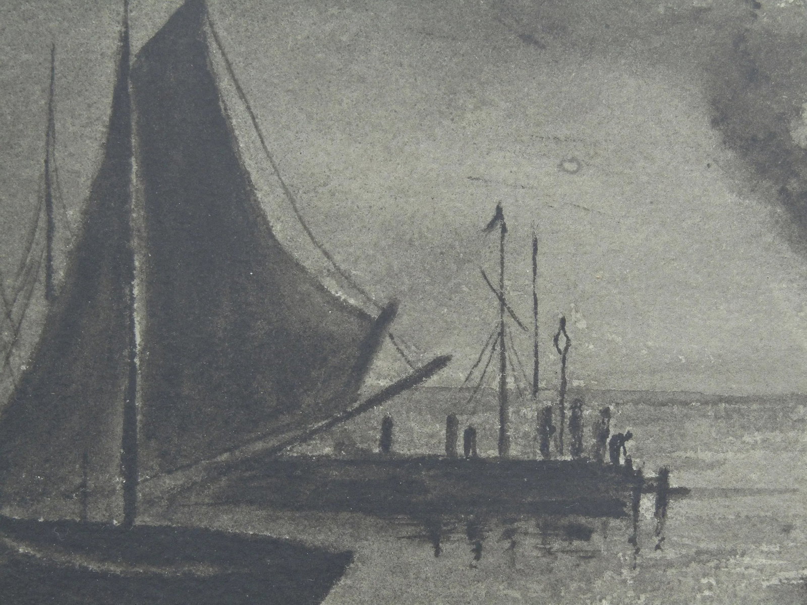 Antique Nautical Watercolor/Ink on Paper - Signed Harbor Scene in Ornate Frame, Chas. W. Thurmond St - 3