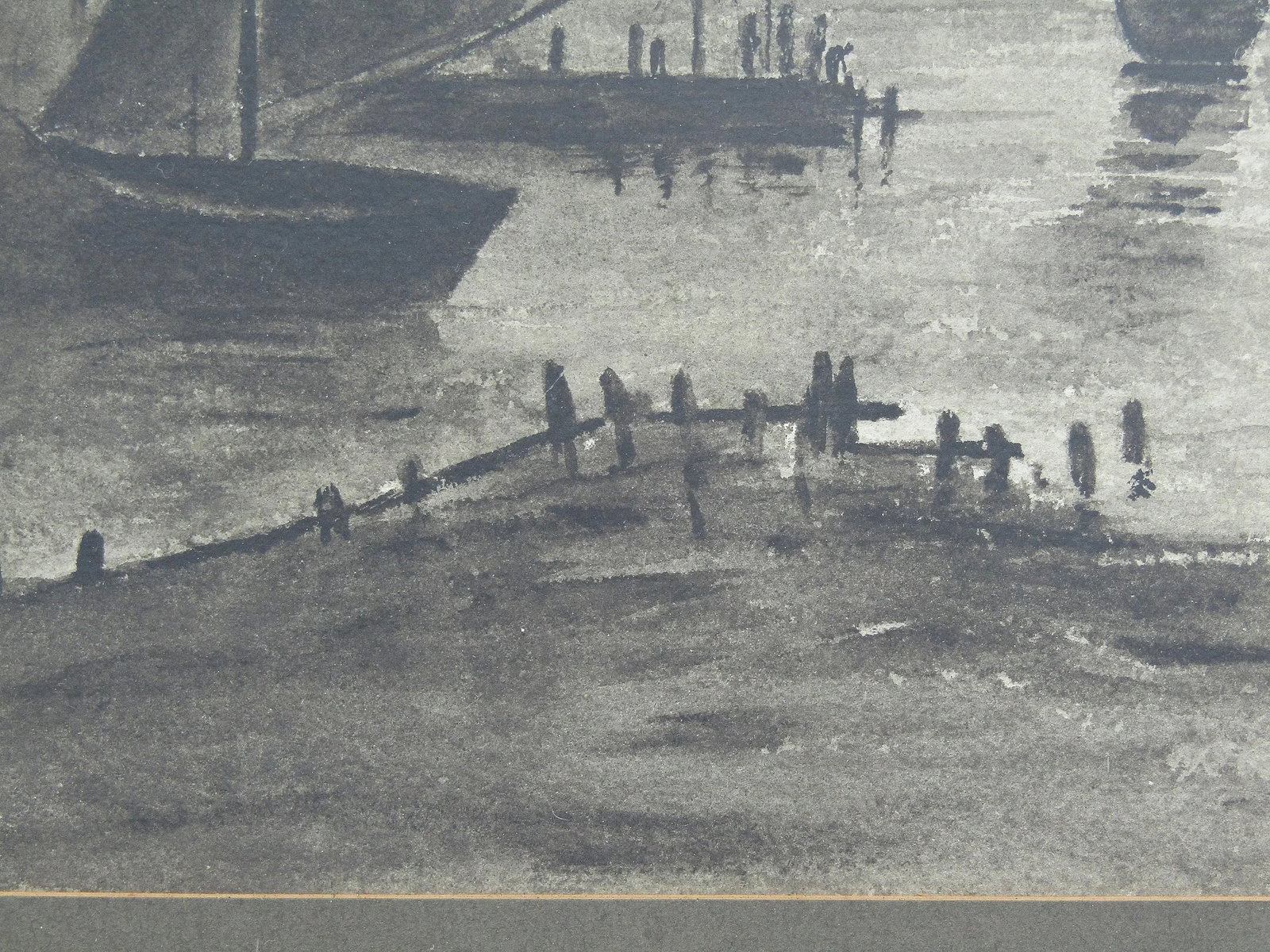 Antique Nautical Watercolor/Ink on Paper - Signed Harbor Scene in Ornate Frame, Chas. W. Thurmond St - 4