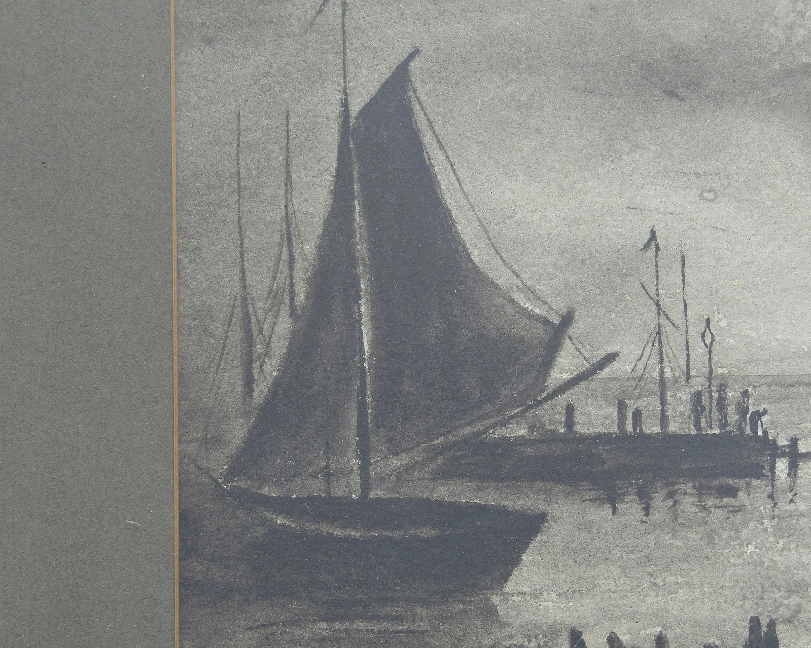 Antique Nautical Watercolor/Ink on Paper - Signed Harbor Scene in Ornate Frame, Chas. W. Thurmond St - 5