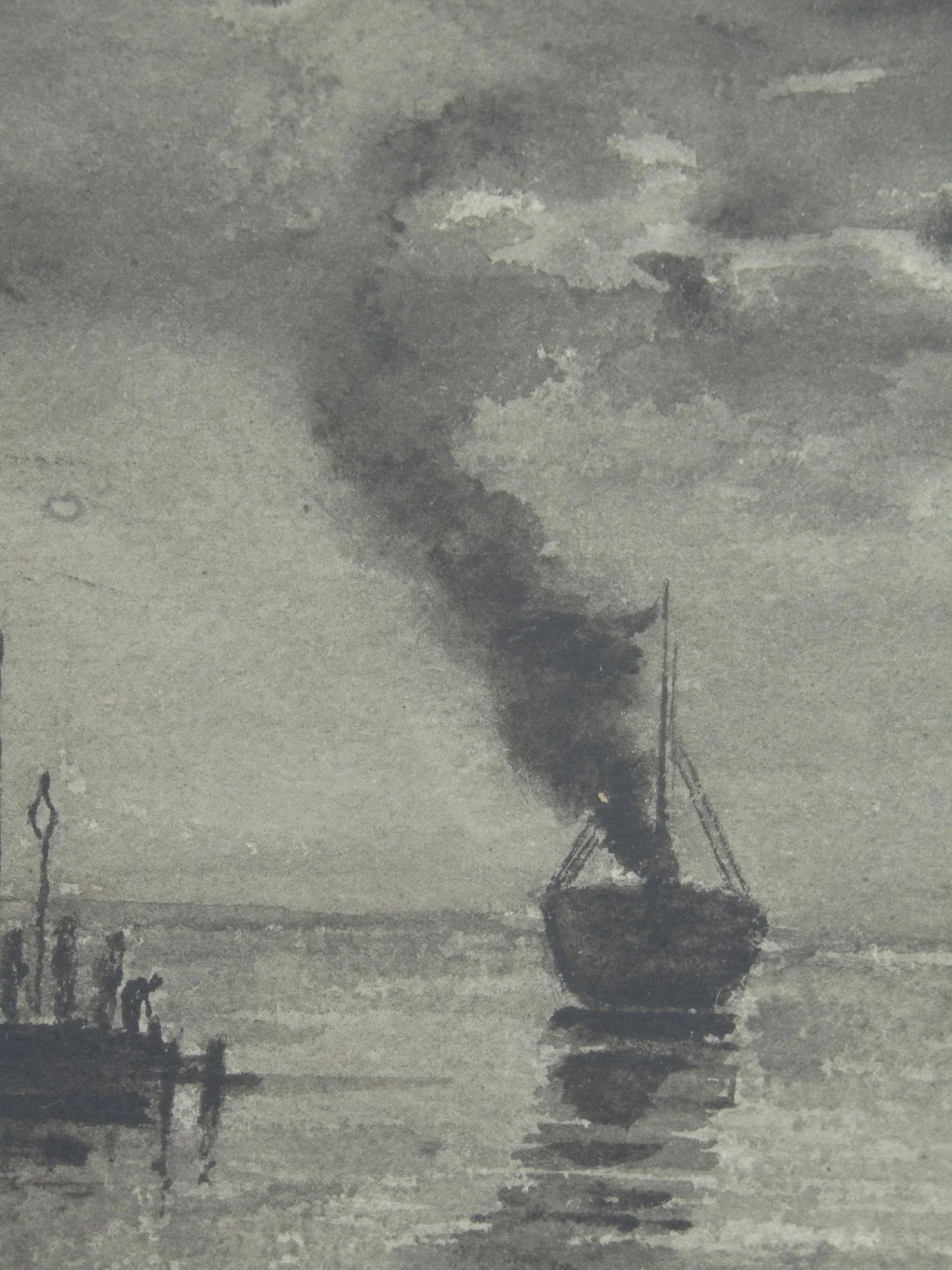 Antique Nautical Watercolor/Ink on Paper - Signed Harbor Scene in Ornate Frame, Chas. W. Thurmond St - 6
