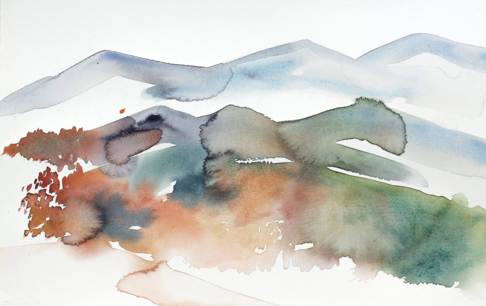 "Autumnal No. 28" Contemporary Original Abstract Mountain Landscape Watercolor Painting by Elizabeth: Original watercolor painting on 140 lb Arches cold press paper Artist: Elizabeth Becker Year: 2024 Image and Paper Size: 10" x 16" Signed on front Condition: Imperfections: No Imperfections Origin: