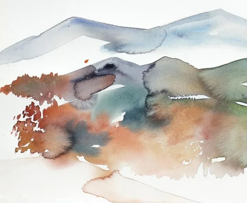 "Autumnal No. 28" Contemporary Original Abstract Mountain Landscape Watercolor Painting by Elizabeth - 2
