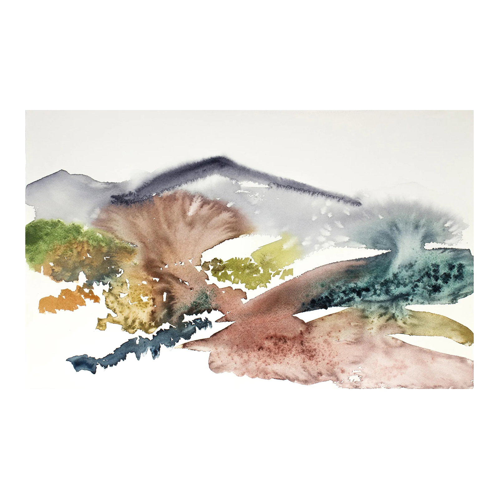"Autumnal No. 30" Contemporary Original Abstract Mountain Landscape Watercolor Painting by Elizabeth: Original watercolor painting on 140 lb Arches cold press paper Artist: Elizabeth Becker Year: 2024 Image and Paper Size: 10" x 16" Signed on front Condition: Imperfections: No Imperfections Origin: U