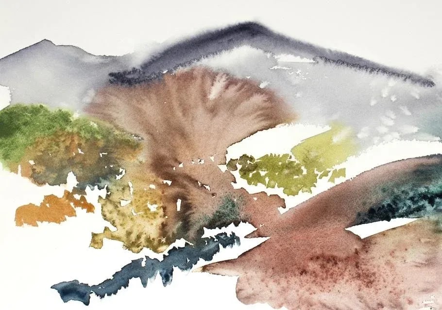 "Autumnal No. 30" Contemporary Original Abstract Mountain Landscape Watercolor Painting by Elizabeth - 2