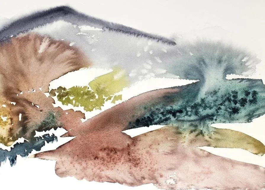 "Autumnal No. 30" Contemporary Original Abstract Mountain Landscape Watercolor Painting by Elizabeth - 3