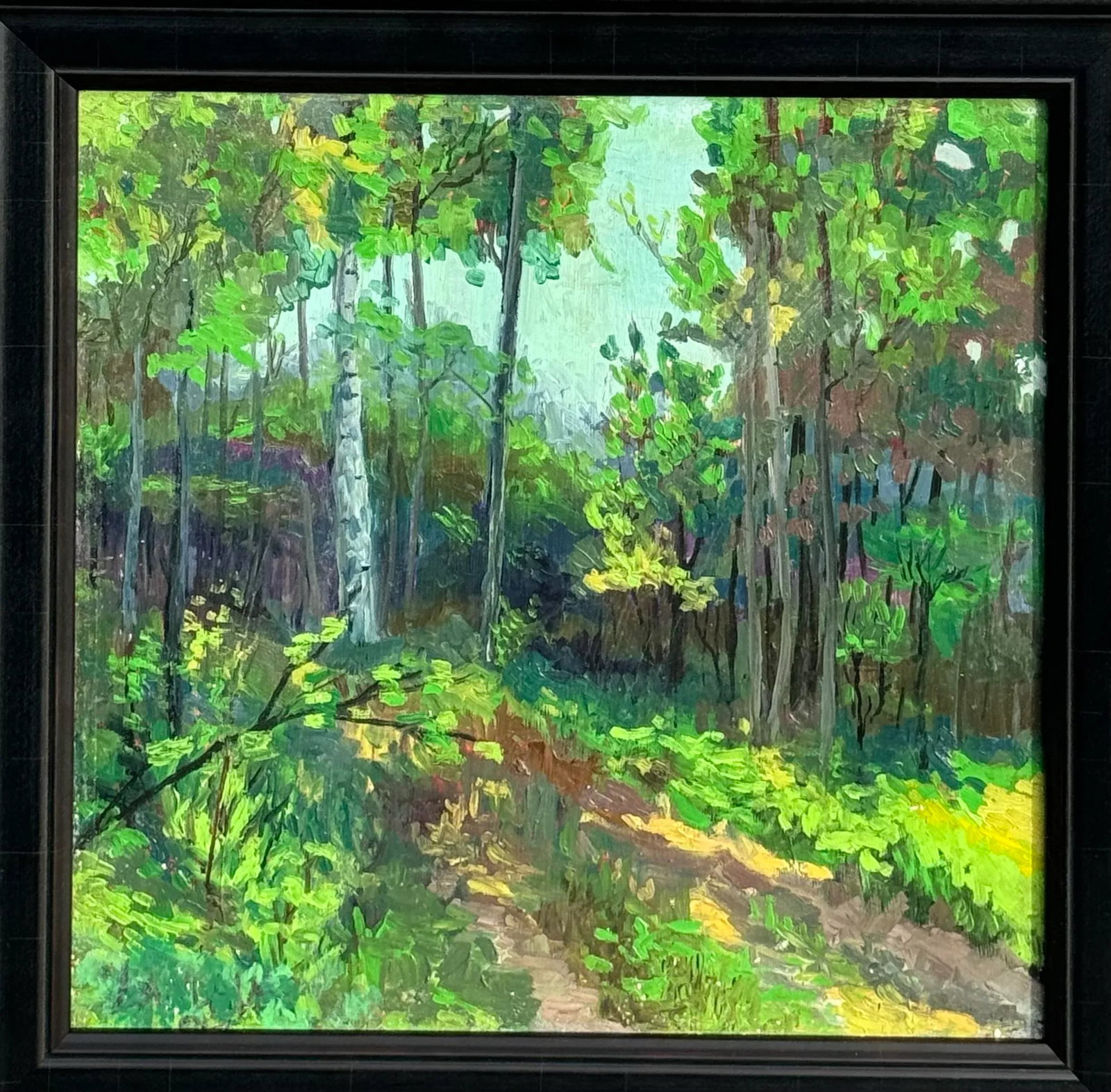 Late 20th Century Original Vintage Impressionistic Painting of a Forest Path - 2