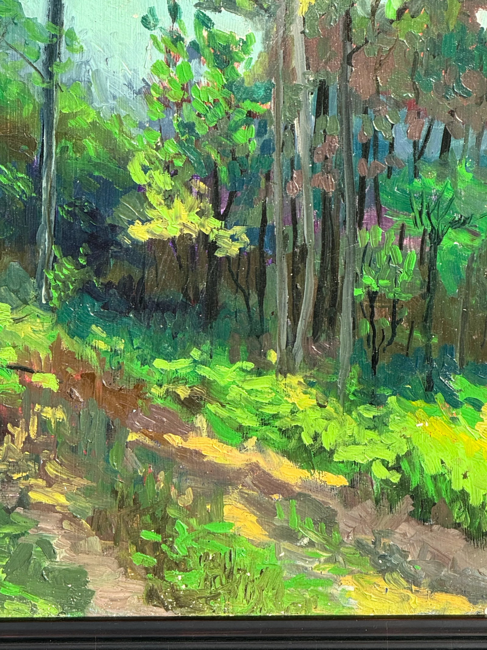 Late 20th Century Original Vintage Impressionistic Painting of a Forest Path - 5