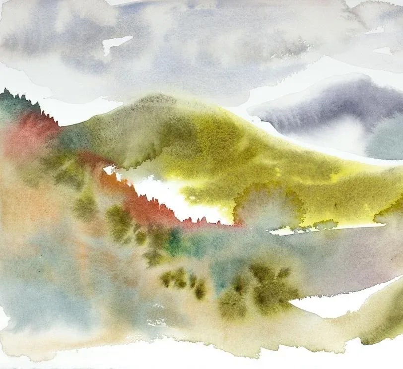 "Autumnal No. 25" Contemporary Original Abstract Mountain Landscape Watercolor Painting by Elizabeth - 3