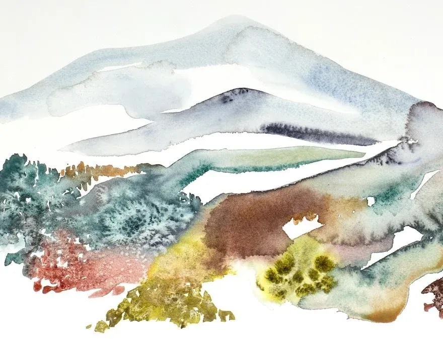 "Autumnal No. 18" Contemporary Original Abstract Mountain Landscape Watercolor Painting by Elizabeth - 2