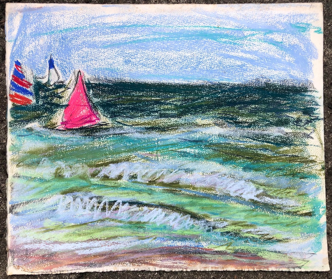 1970s Adrienne Anderson Sailboat Caribbean Seascape - 2