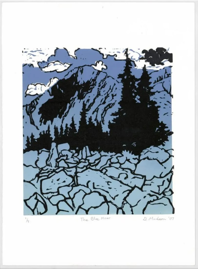 2007 Ginnie Madsen Blue Hour Mountain Relief Print - 2
