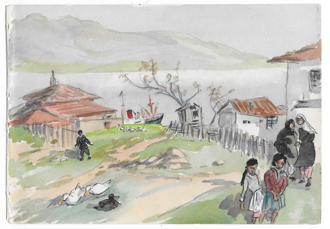 1950s Ivy Attwell Coastal Turkey Watercolor Painting - 2
