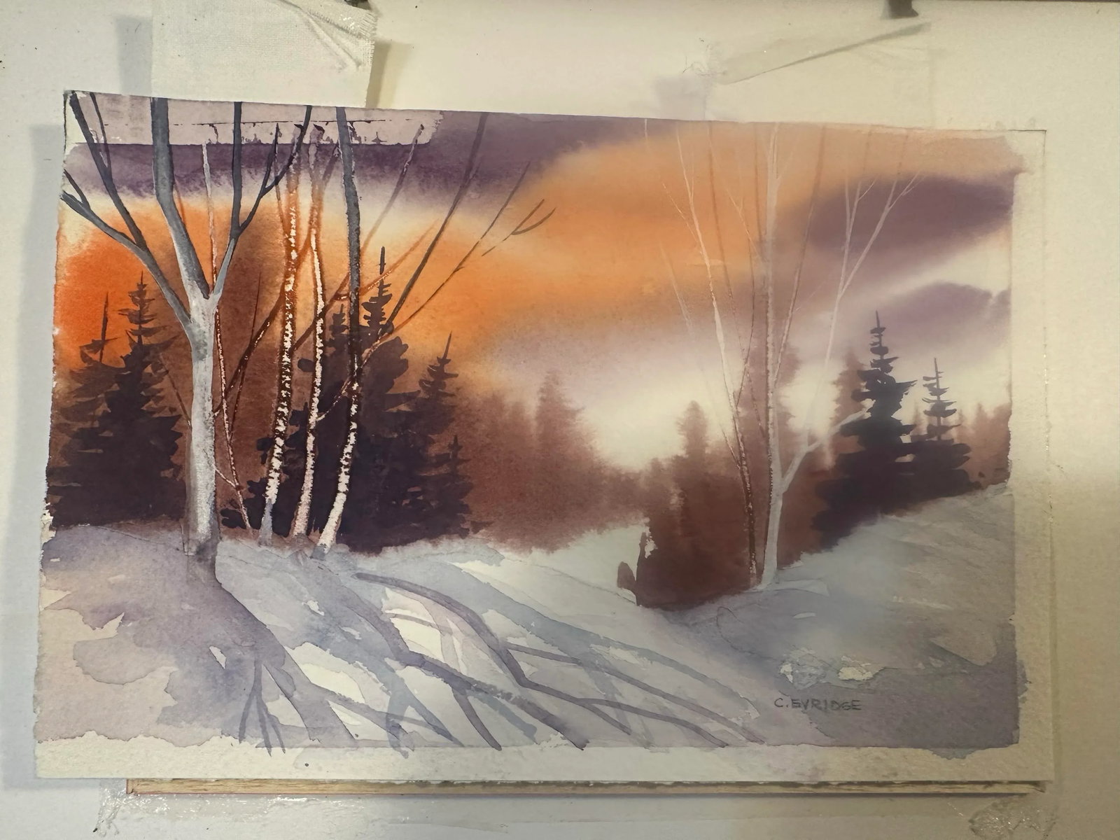 Late 20th Century First Snow Watercolor Painting by C. Evridge - 7