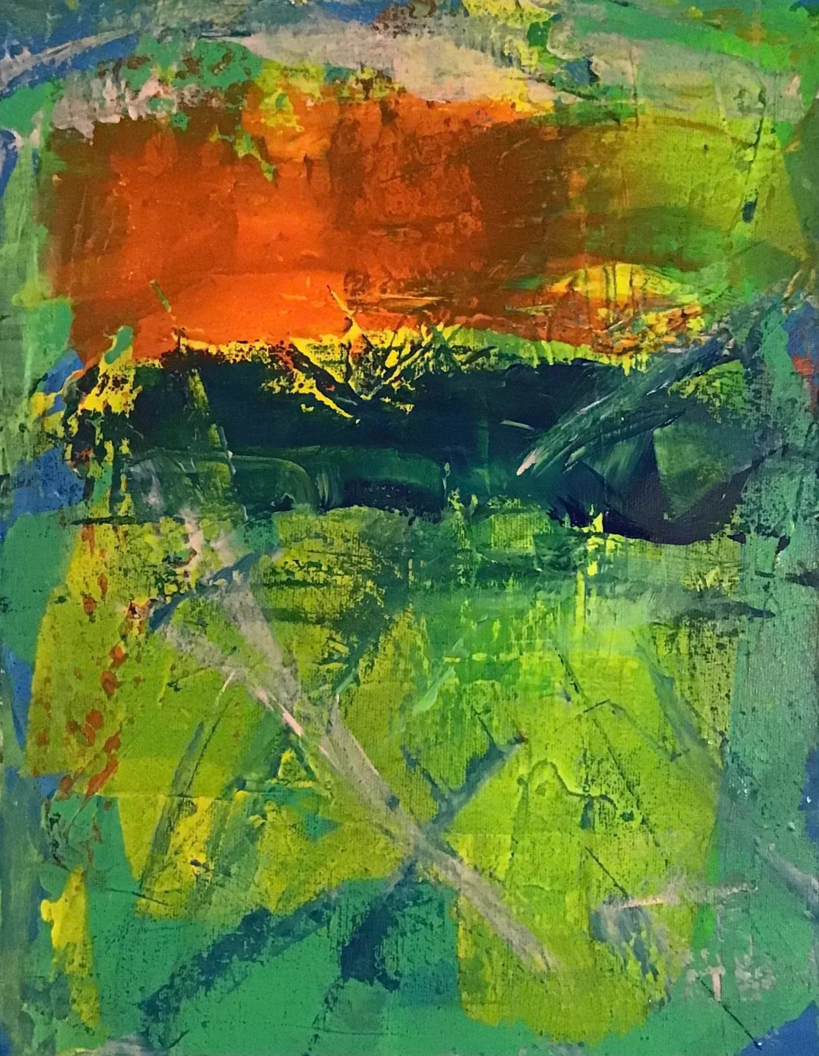 Intuitive Abstract Painting on Stretched Canvas: Acrylic on 14" by .58" by 11" Stretched Canvas. Artist signed on the back side with S. Stilgenbauer (CA Artist Stephen Stilgenbauer). >> This size painting ships with USPS Priority Mail. Condition: