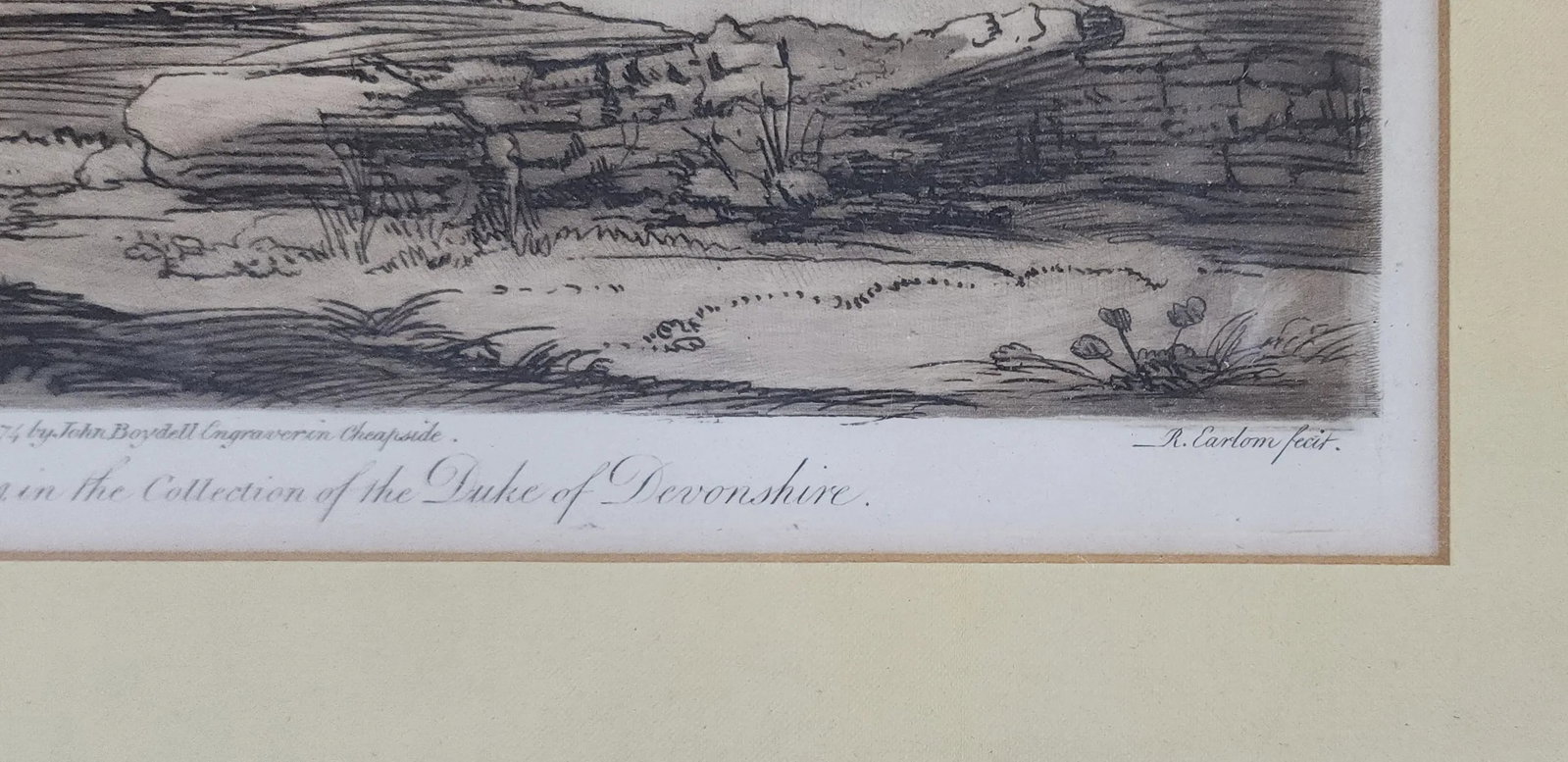 Framed Etching R. Earlom Fecit ~ John Boydell Print ~ Claude Le Lorrain ~ Duke of Devonshire, 18th C - 2