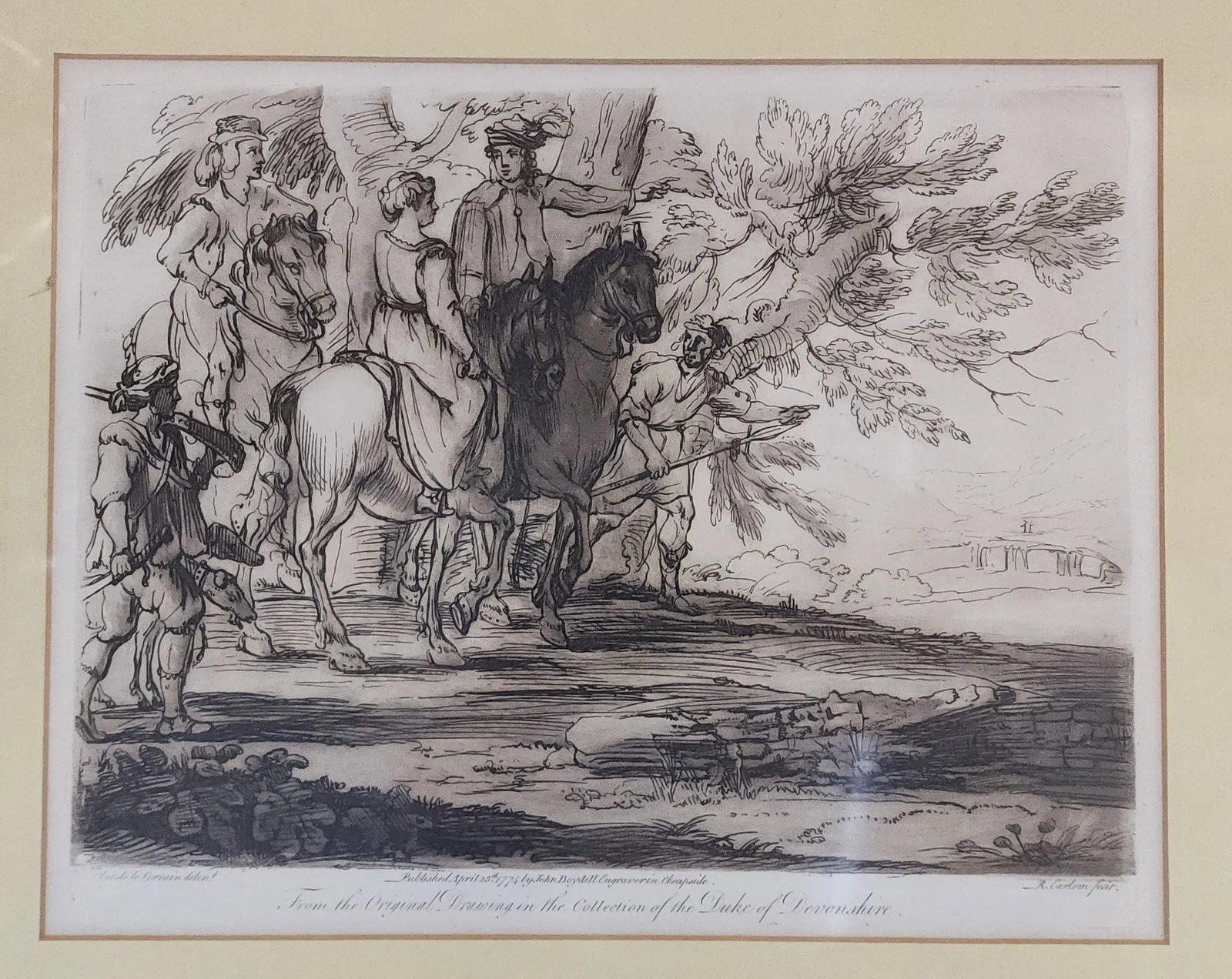 Framed Etching R. Earlom Fecit ~ John Boydell Print ~ Claude Le Lorrain ~ Duke of Devonshire, 18th C - 4