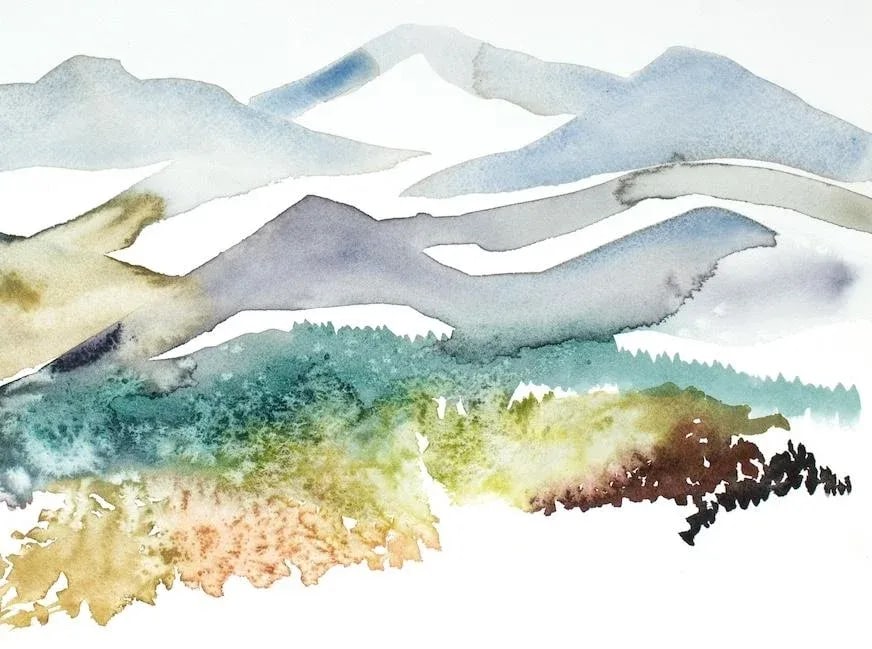 "Autumnal No. 21" Contemporary Original Abstract Mountain Landscape Watercolor Painting by Elizabeth - 2