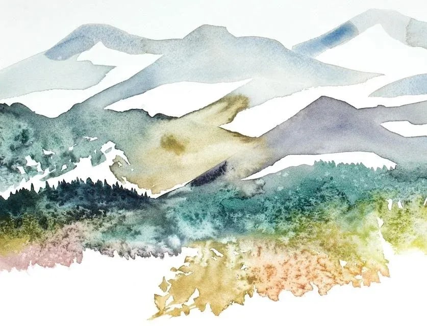 "Autumnal No. 21" Contemporary Original Abstract Mountain Landscape Watercolor Painting by Elizabeth - 3