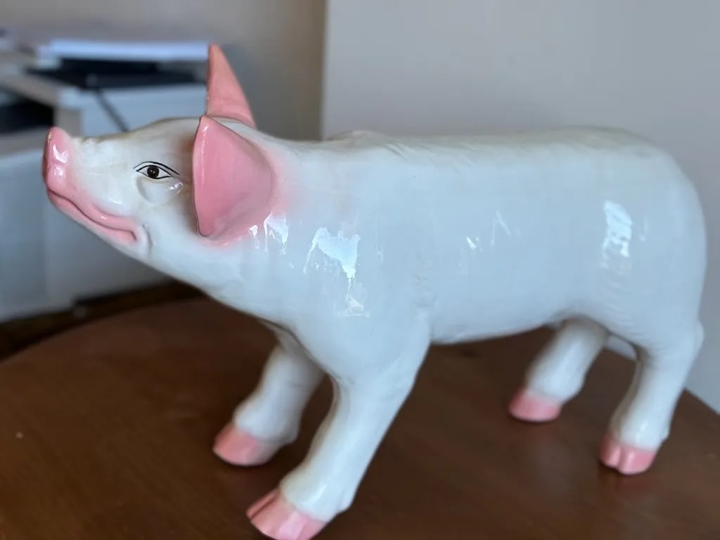 Mid-Century Vintage French Butcher Style Pig Crackle Design Ceramic Sculpture After Townsend - 2