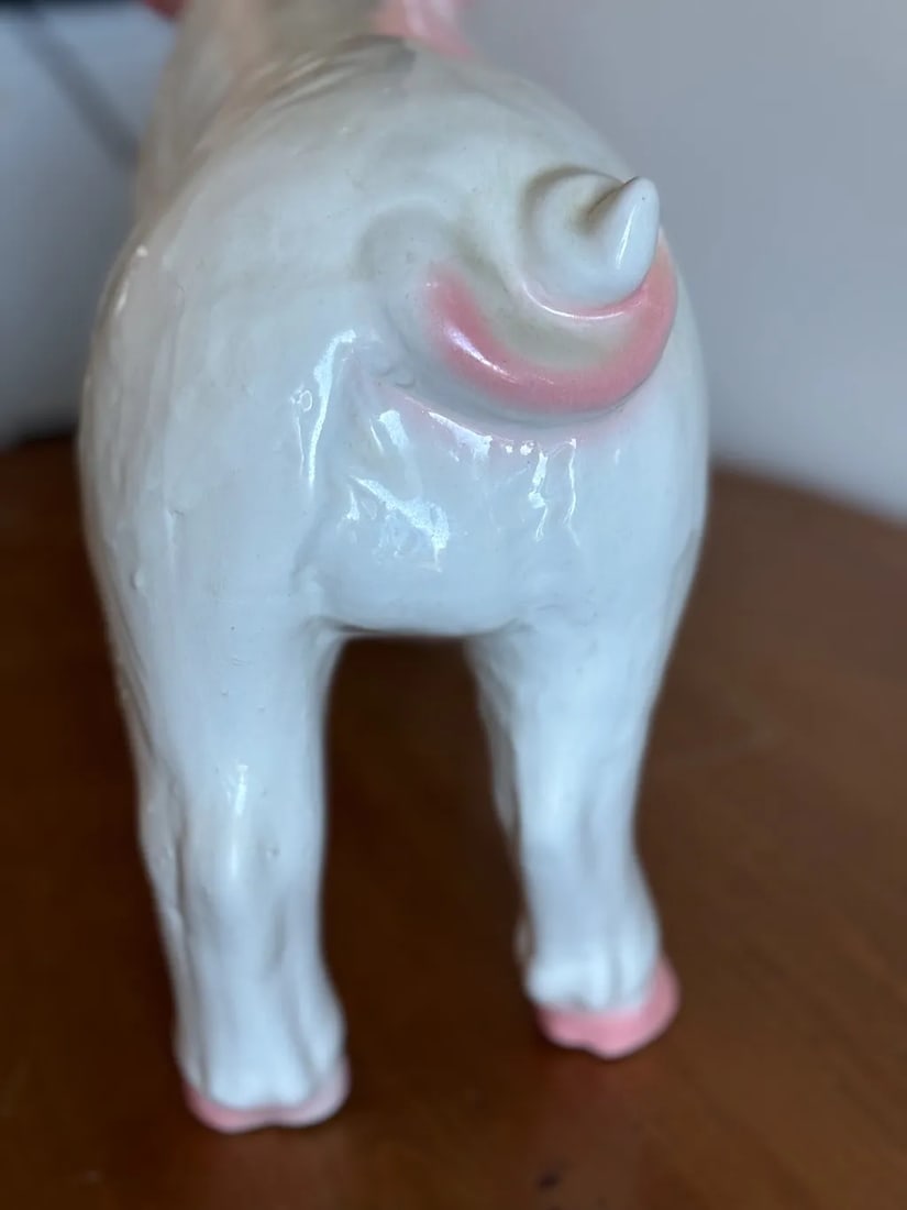 Mid-Century Vintage French Butcher Style Pig Crackle Design Ceramic Sculpture After Townsend - 4