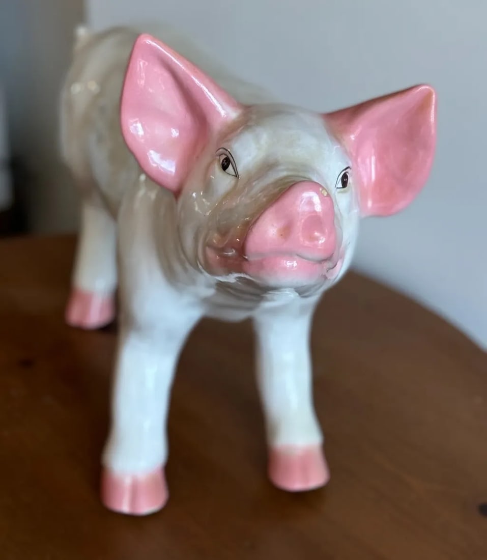 Mid-Century Vintage French Butcher Style Pig Crackle Design Ceramic Sculpture After Townsend - 5