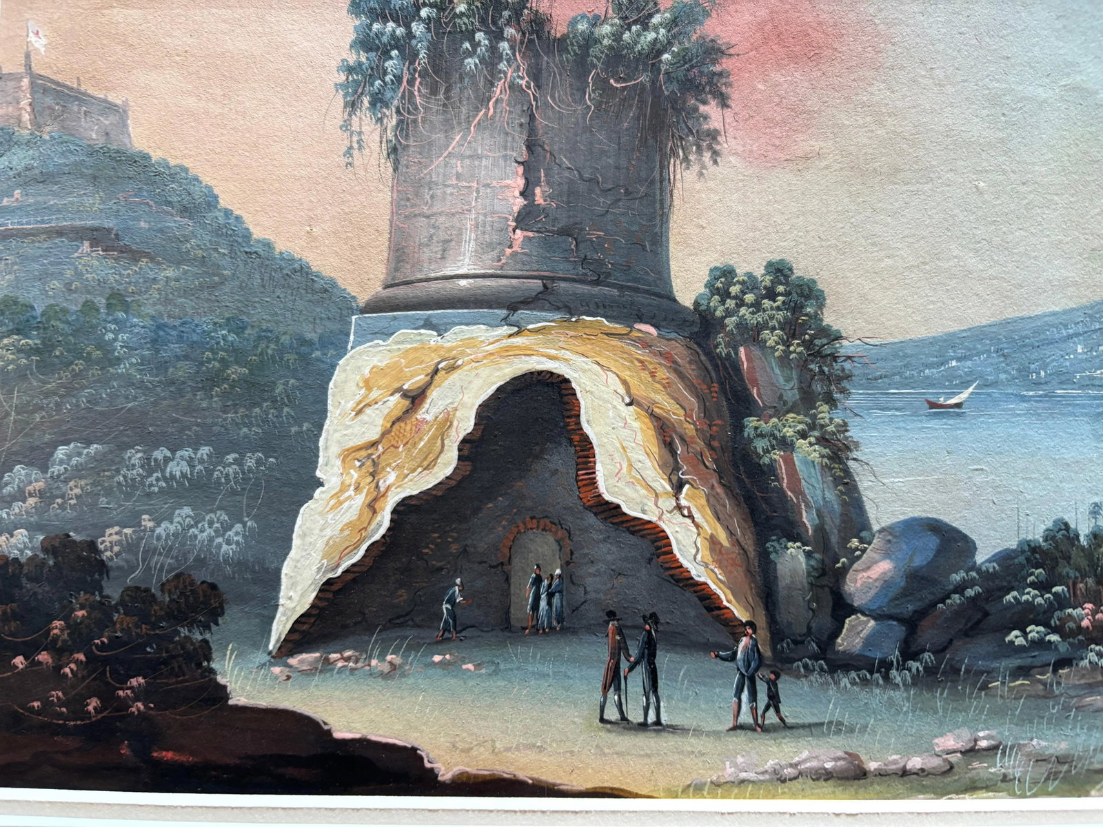 Pair 18th or 19th Century Italian Grand Tour Gouaches Of Vesuvius, Bay of Naples - 11