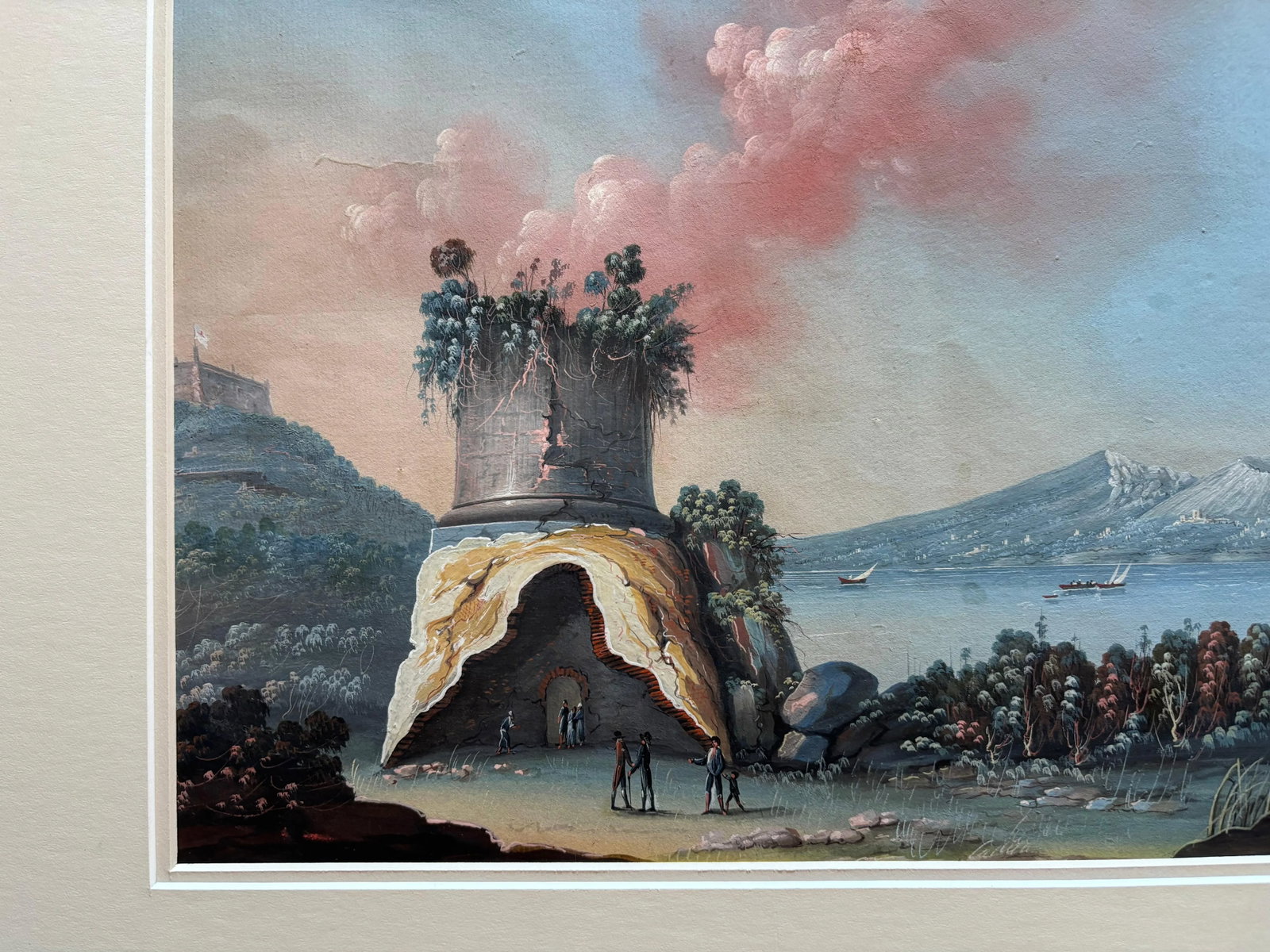 Pair 18th or 19th Century Italian Grand Tour Gouaches Of Vesuvius, Bay of Naples - 12