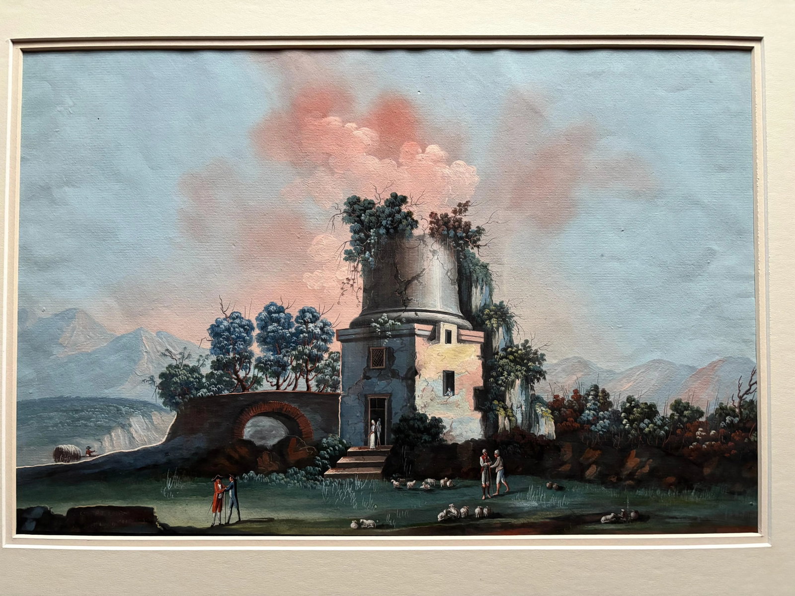 Pair 18th or 19th Century Italian Grand Tour Gouaches Of Vesuvius, Bay of Naples - 2