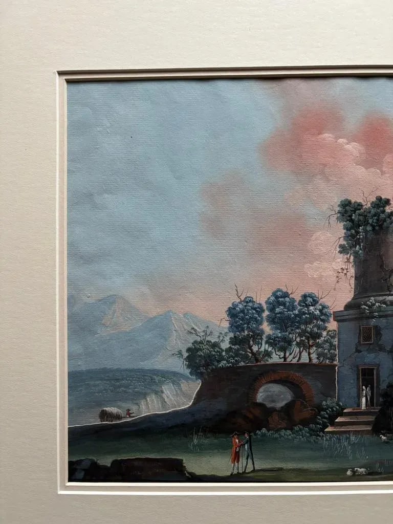 Pair 18th or 19th Century Italian Grand Tour Gouaches Of Vesuvius, Bay of Naples - 4
