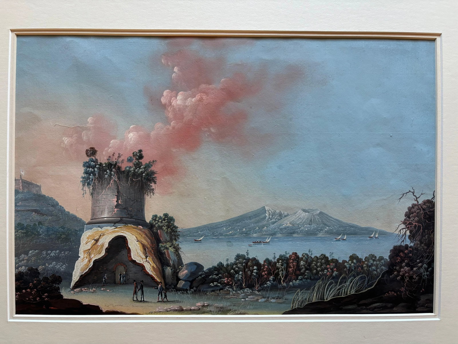 Pair 18th or 19th Century Italian Grand Tour Gouaches Of Vesuvius, Bay of Naples - 6