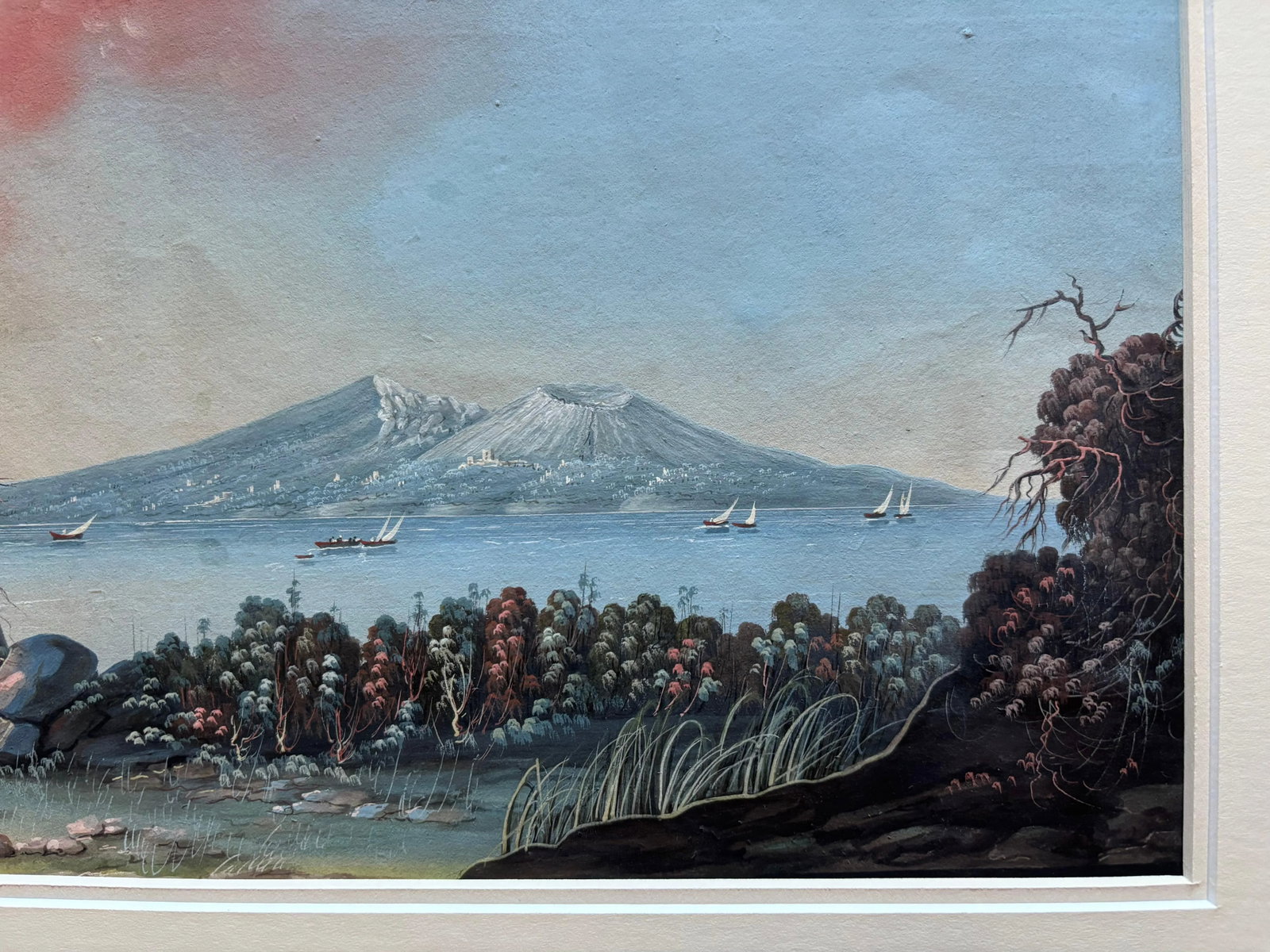 Pair 18th or 19th Century Italian Grand Tour Gouaches Of Vesuvius, Bay of Naples - 7
