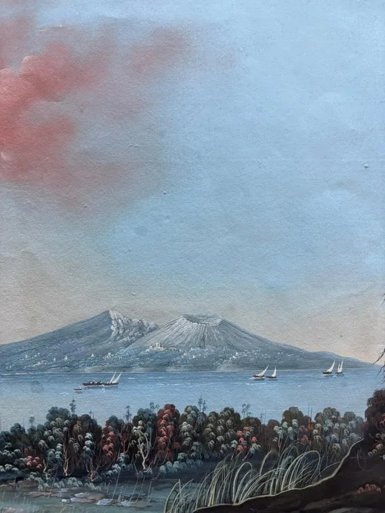 Pair 18th or 19th Century Italian Grand Tour Gouaches Of Vesuvius, Bay of Naples - 9