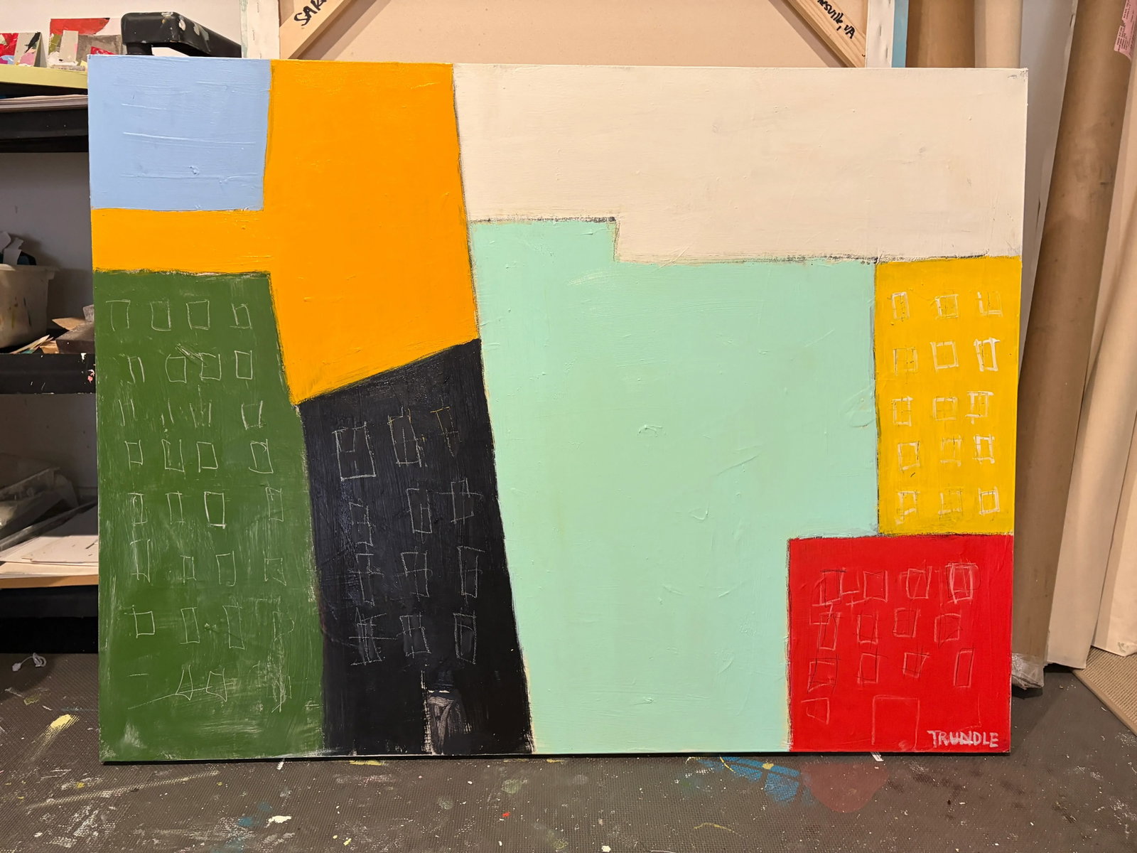 Sarah Trundle, Contemporary Abstract Cityscape Painting, "On the Block, No. 2" - 2