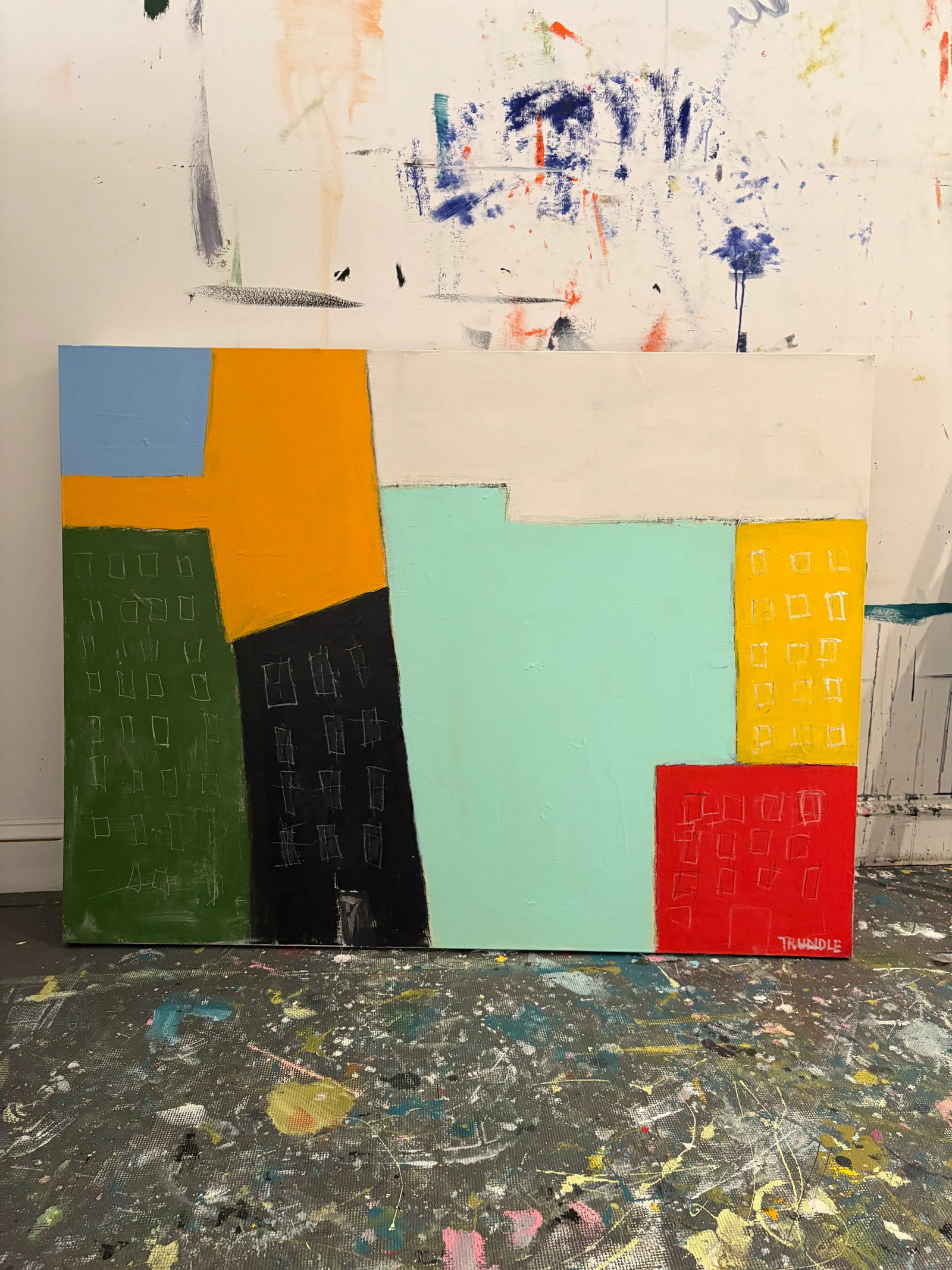 Sarah Trundle, Contemporary Abstract Cityscape Painting, "On the Block, No. 2" - 3