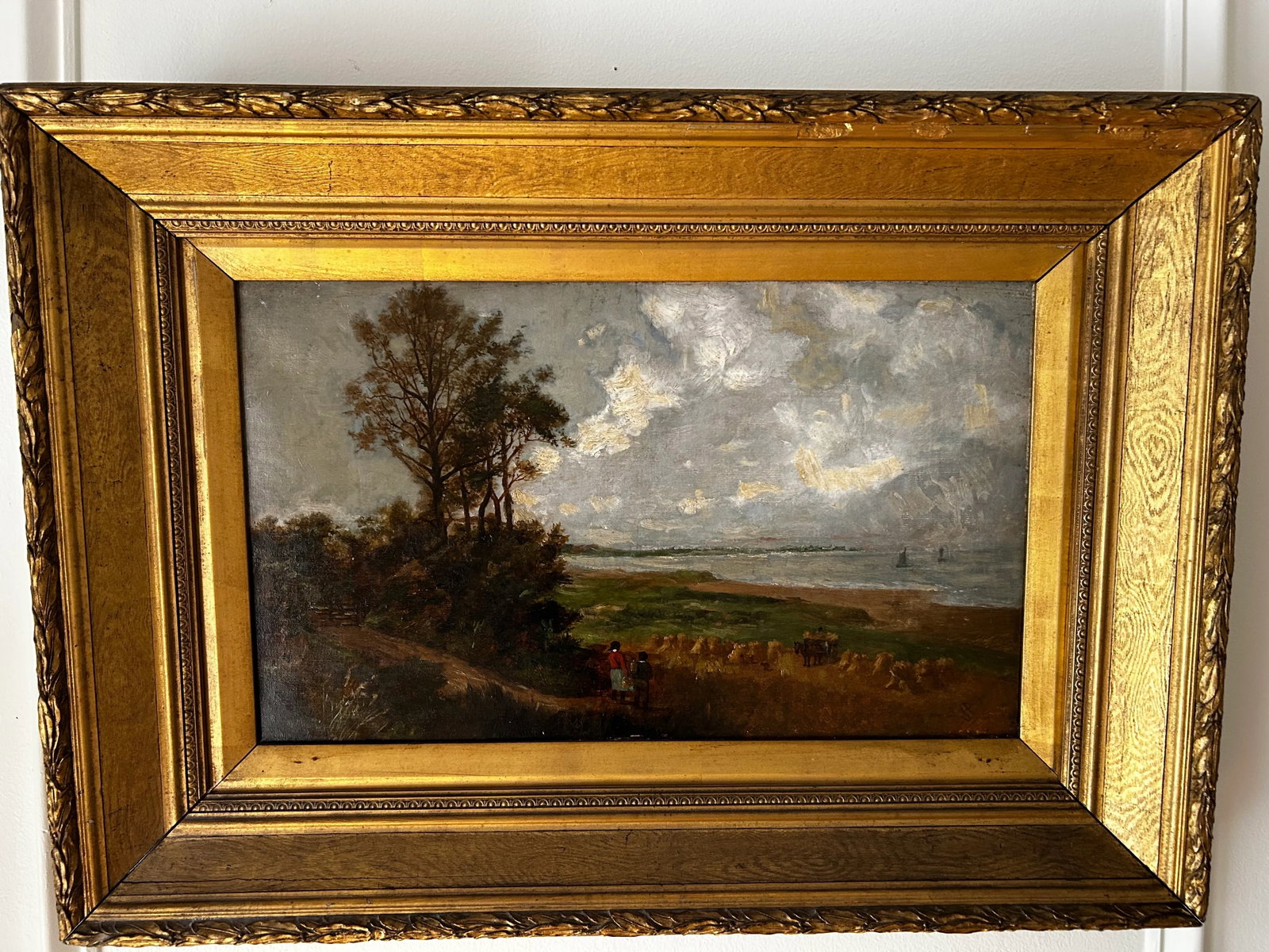 Late 19th Century James Peel Antique Oil Painting, English Harvest Scene Coastal Landscape - 2