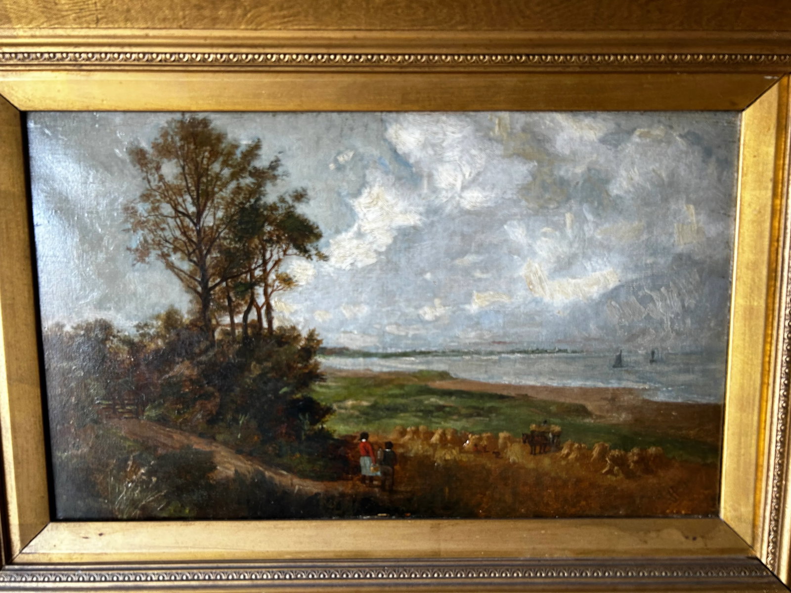Late 19th Century James Peel Antique Oil Painting, English Harvest Scene Coastal Landscape - 3