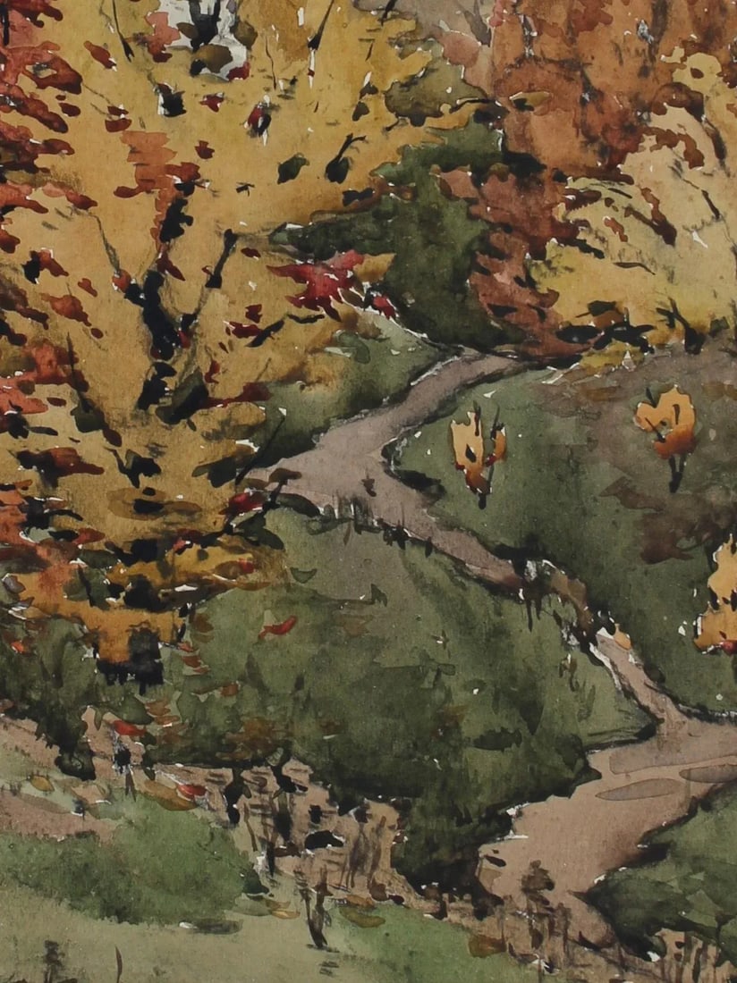 1970s Autumn Trees Soviet Impressionist Watercolor - 2