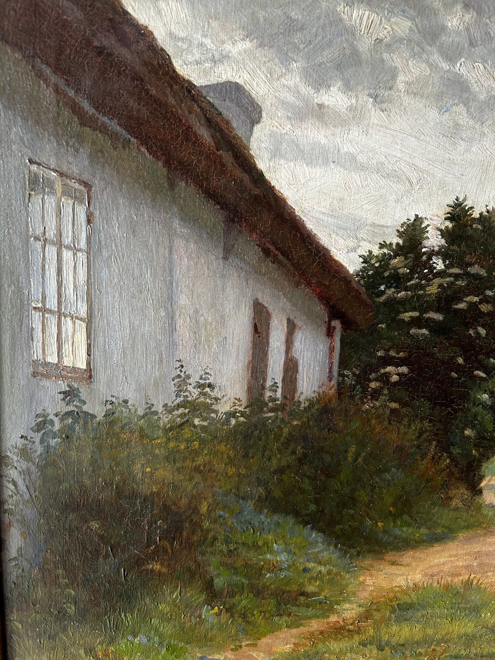 Antique Original Oil Painting by Gustav Vermehren, Cottage at Dusk, Realism - 4