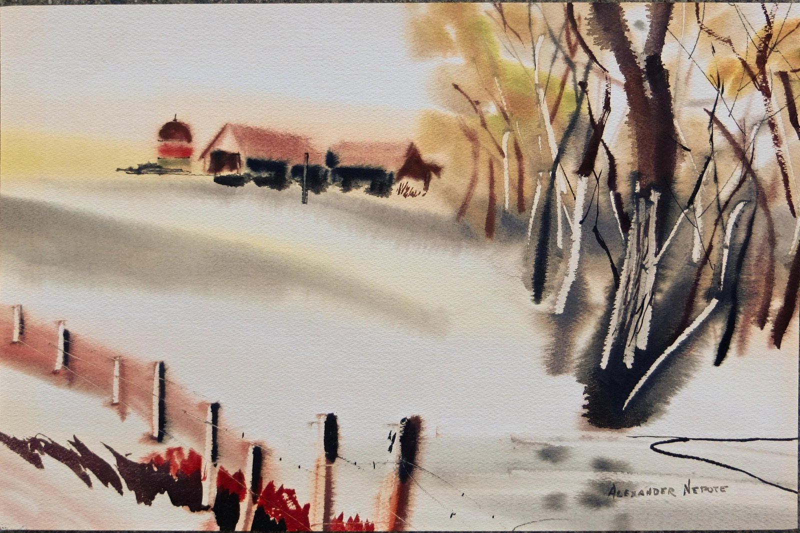 Alexander Nepote Early Midcentury Modern California Watercolor: Artist: Alexander Nepote - American (1913-1986) Title: Untitled Year: circa 1940 Medium: Watercolor Size: 14.5 x 22 inches. Signature: Signed lower right Condition: Excellent Frame: Unframed This wate