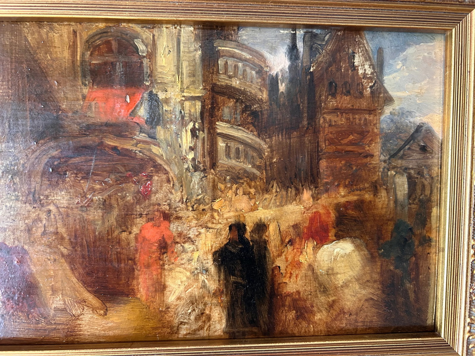 Antique 19th. Century Oil Painting, Follower of Richard Parkes Bonington, Good Friday Procession, Im - 10