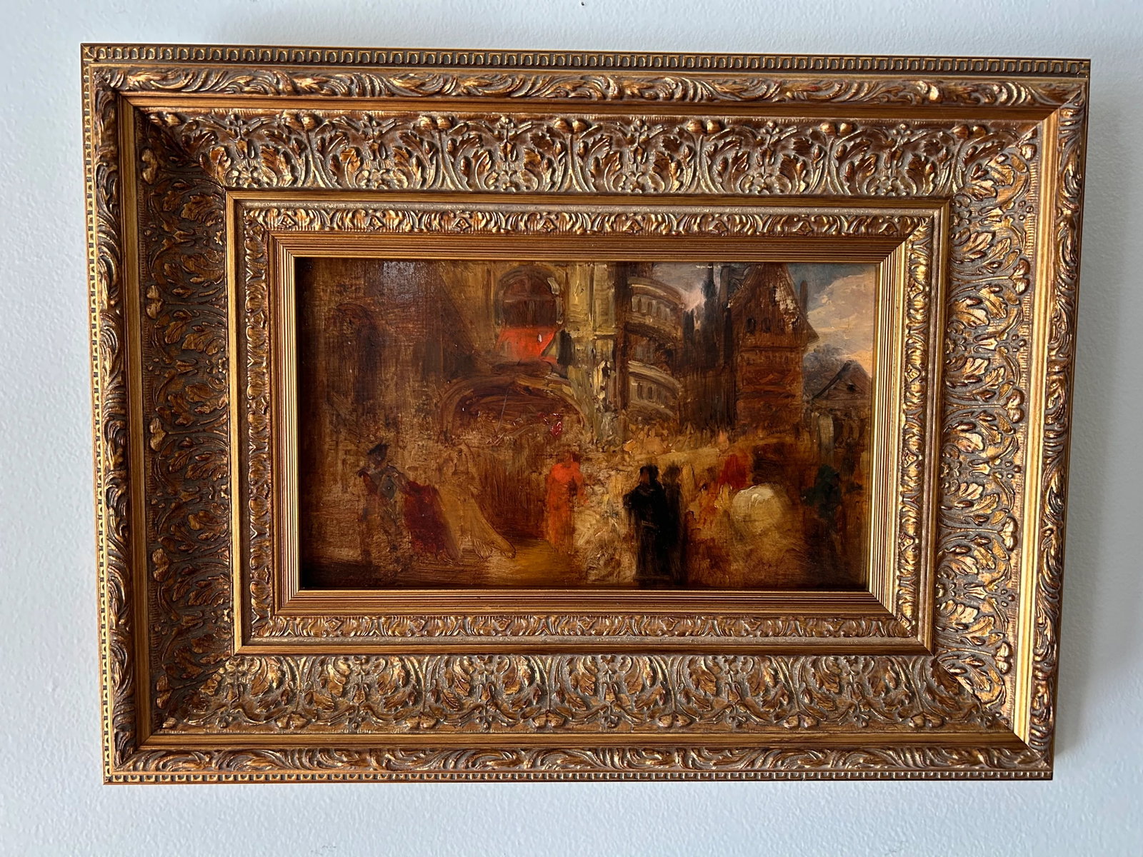 Antique 19th. Century Oil Painting, Follower of Richard Parkes Bonington, Good Friday Procession, Im - 6