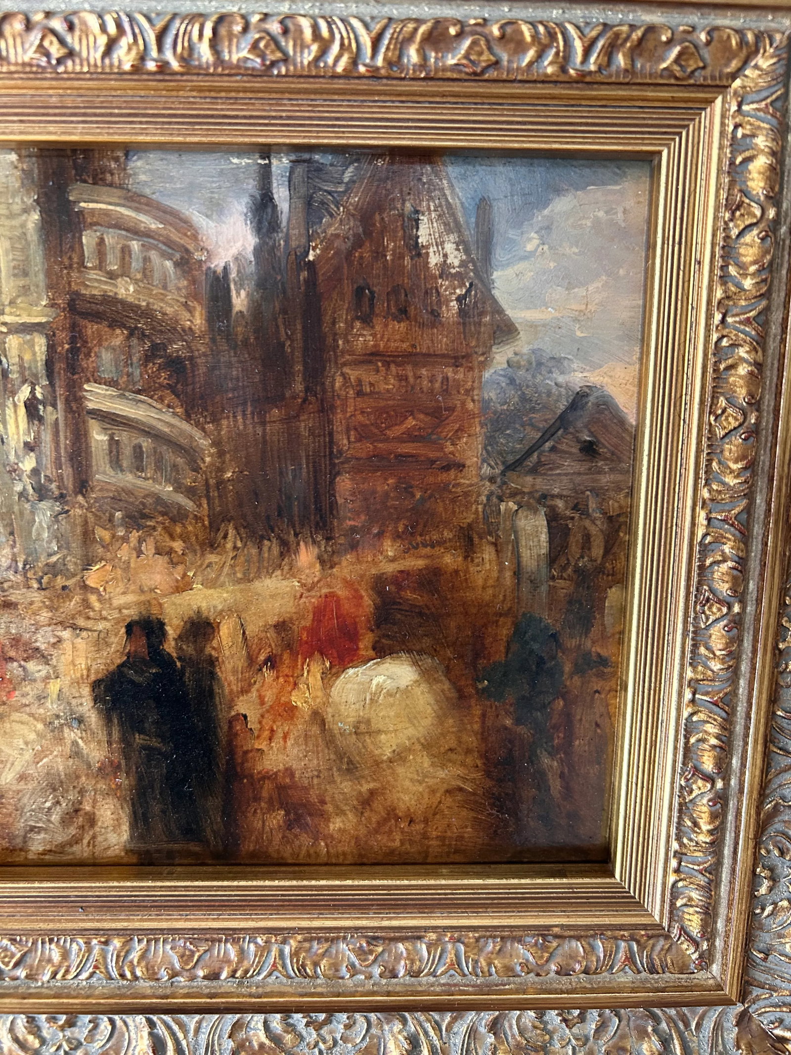 Antique 19th. Century Oil Painting, Follower of Richard Parkes Bonington, Good Friday Procession, Im - 9