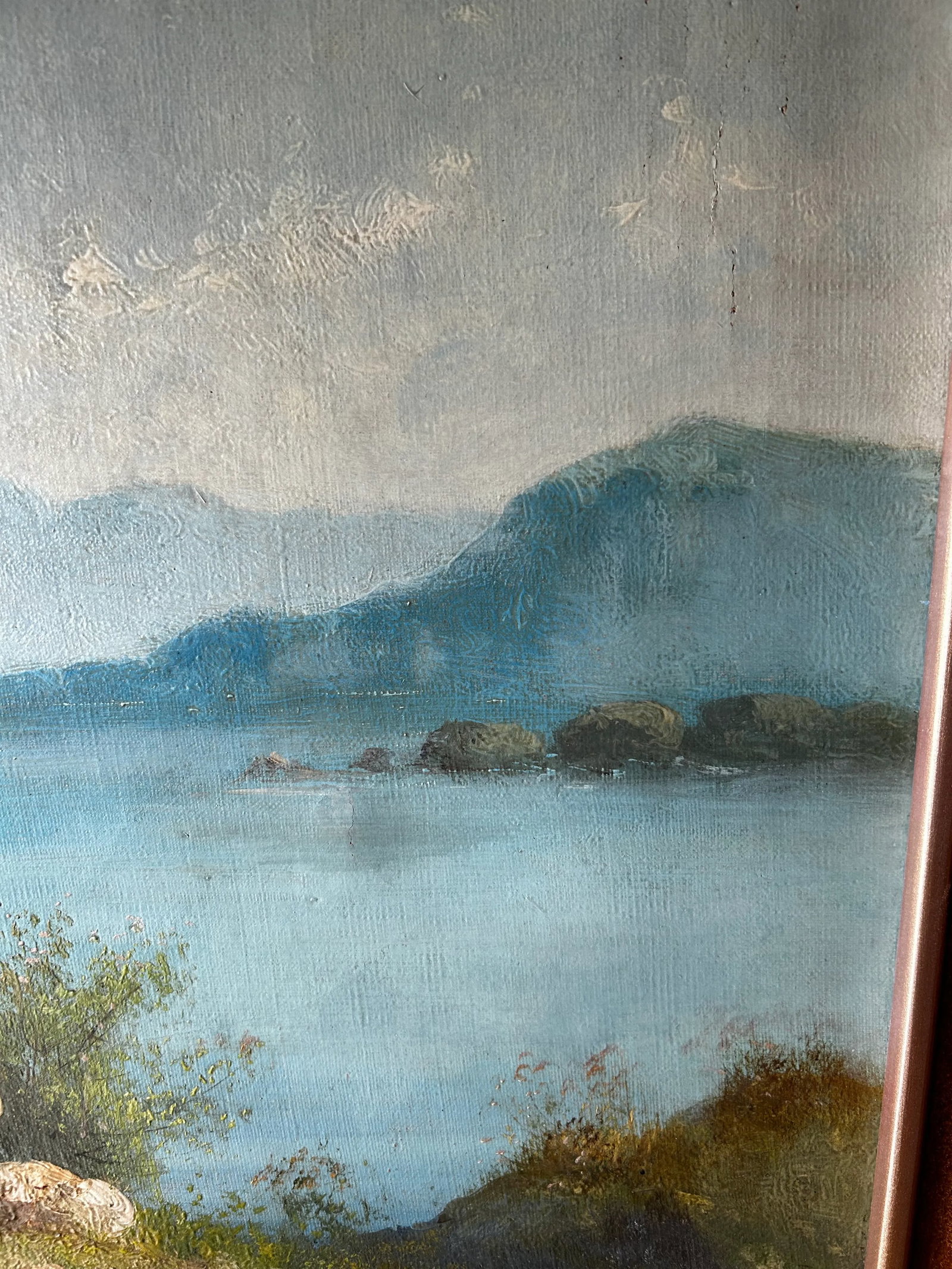 Antique Original Oil Painting, Giuseppe Carelli, Attr. Italian Lakescape, Romanticism - 9